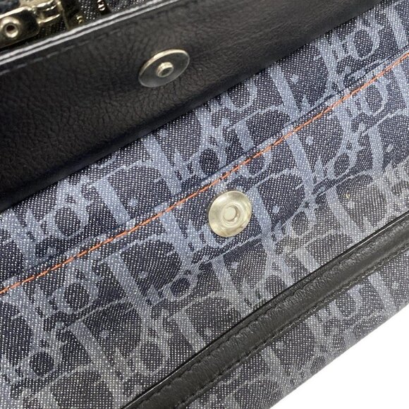 Auth DIOR/ChristianDior Flight Navy Gray Orange Denim Leather Tote Bag - Picture 15 of 16